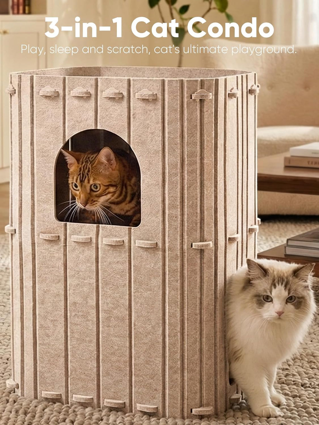 FUKUMARU Cat House for Indoor Cats, Warm Felt Cat Bed, Scratch Resistant