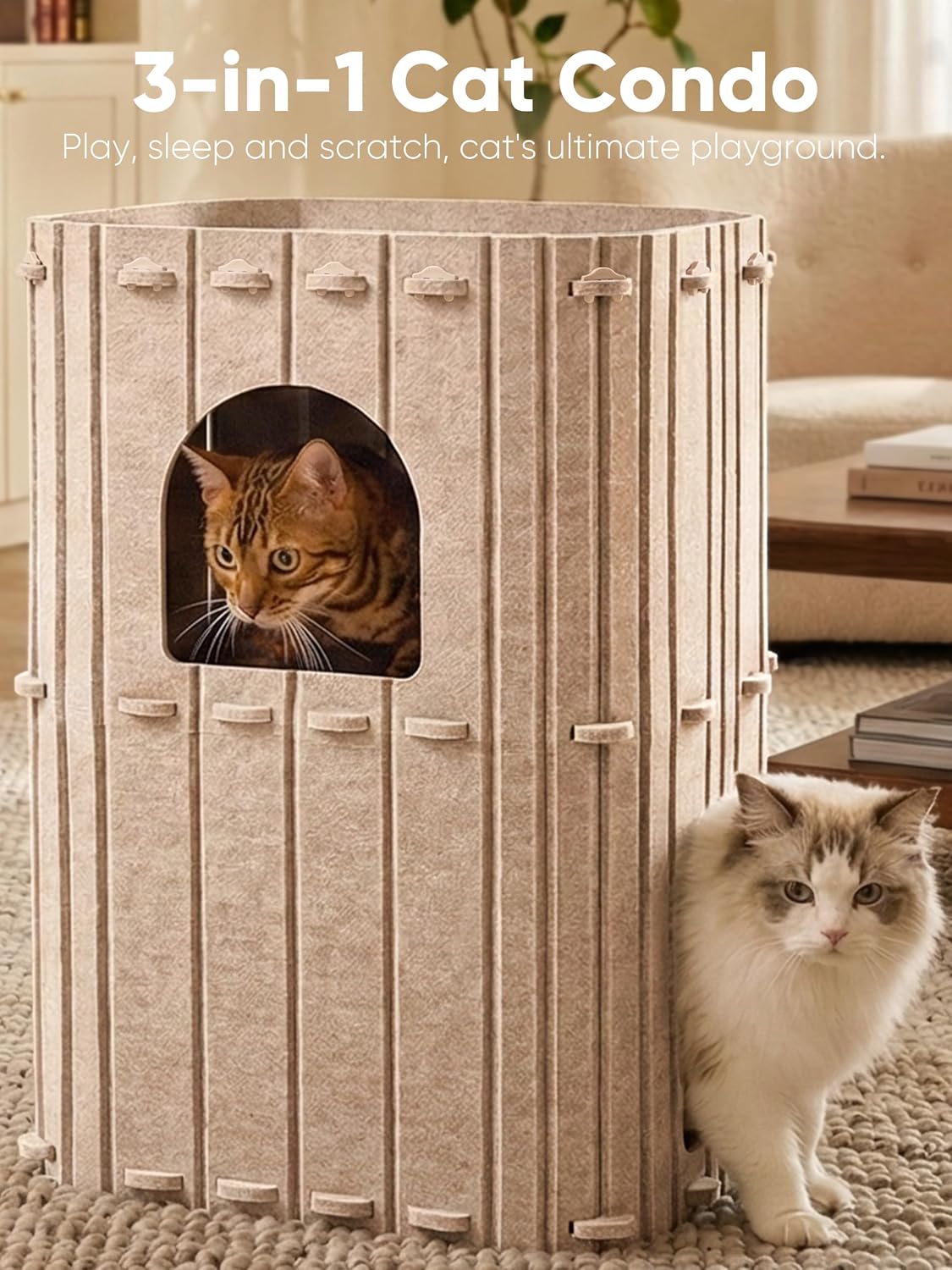FUKUMARU Cat House for Indoor Cats, Warm Felt Cat Bed, Scratch Resistant