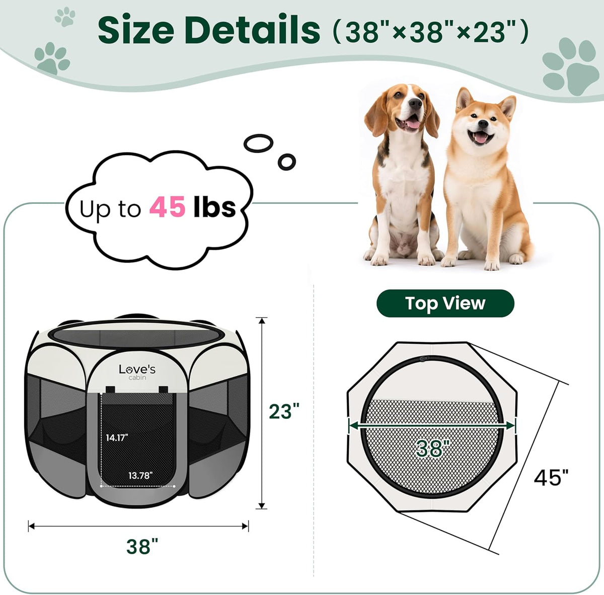 Love's cabin Pet Puppy Dog Playpen, Large Dog Tent Crates Cage Indoor/Outdoor, Portable Playpen for Cat, Foldable Pop Up Dog Kennel Playpen with Carring Case, Removable Zipper Top, Grey