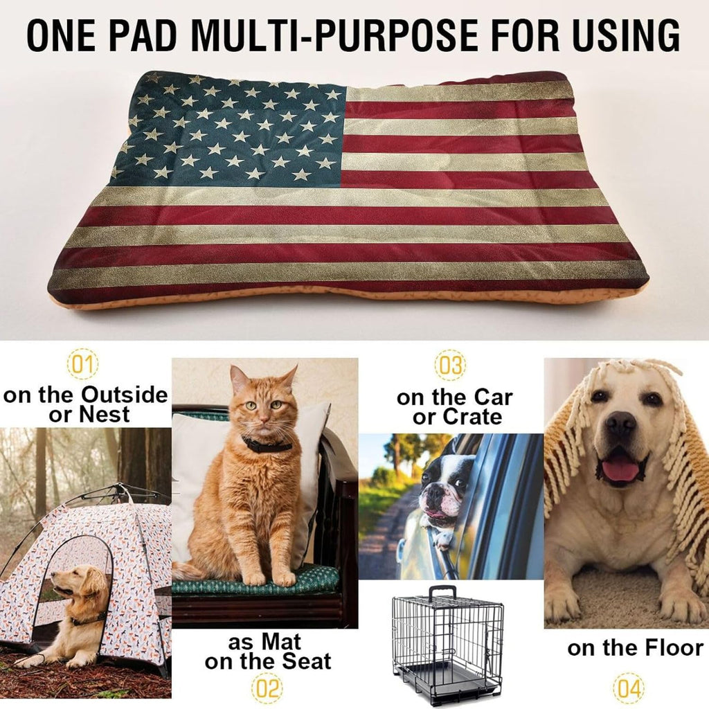 Blueangle Vintage American Flag Pet Bed, Comfortable Bed Mat for Cat and Small Medium Dogs Puppy, 24x18in