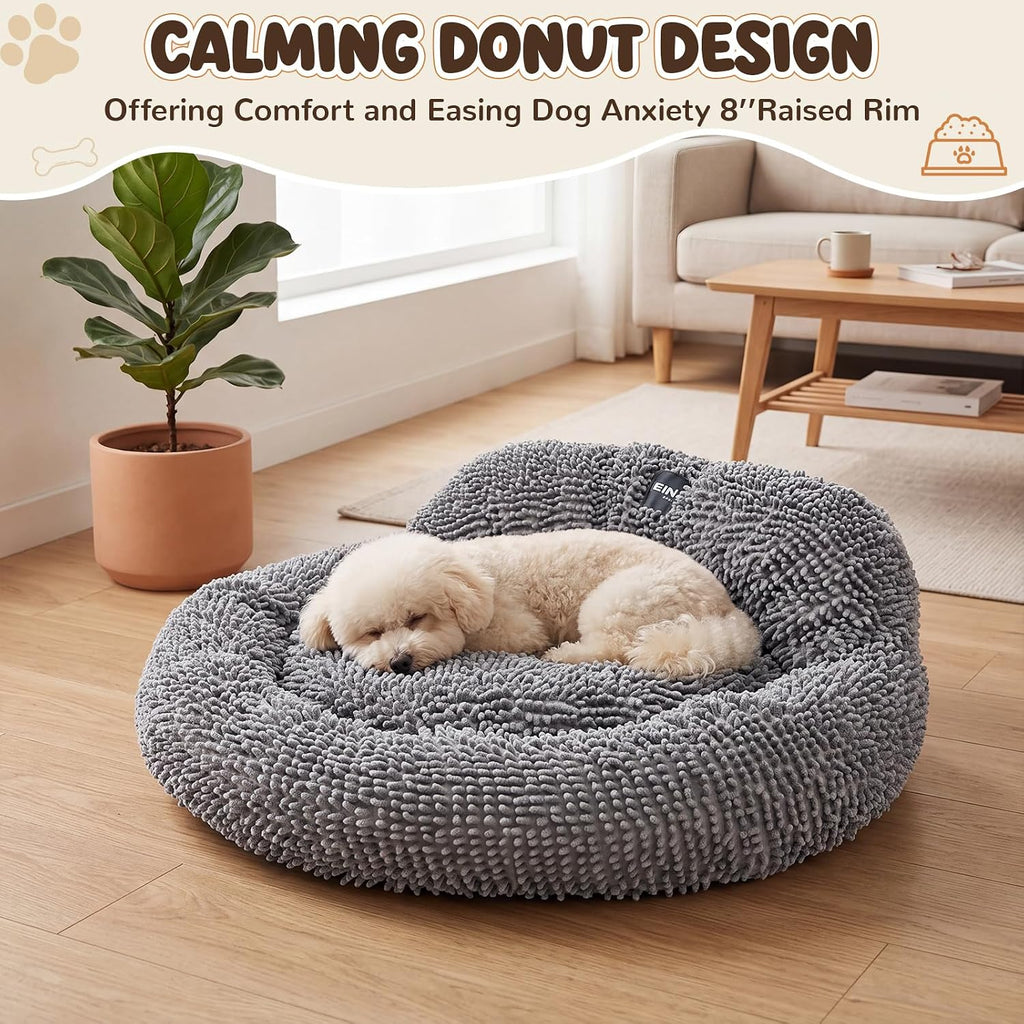 Leinuosen 30 Inch Chenille Donut Dog Bed with Backrest for Dogs & Cats