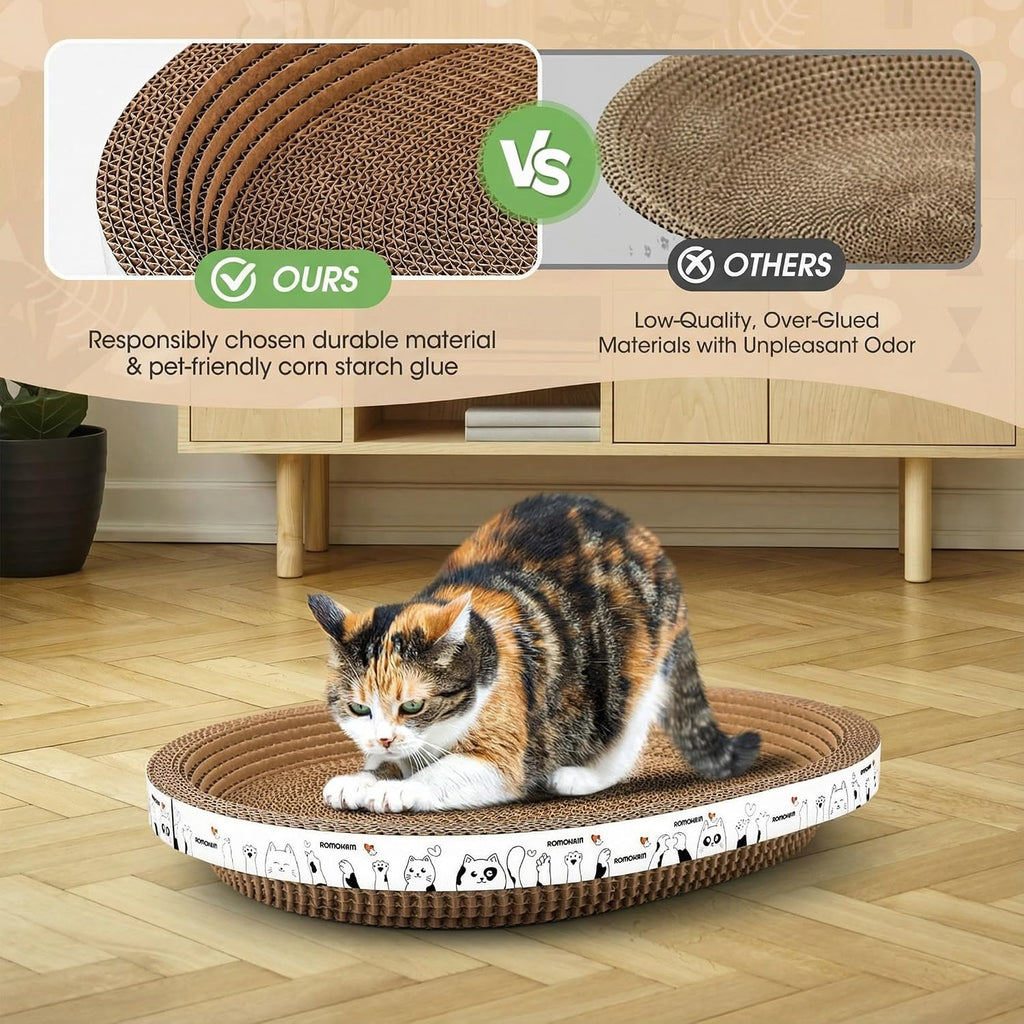 3 Pack Oval Cardboard Cat Scratcher & Lounger Bed, High-Density Cat Scratching Board & Lounge Bed, Ergonomic Scratch Pads for Indoor Cats Claws Care, Furniture Couch Protector from Cat Claws