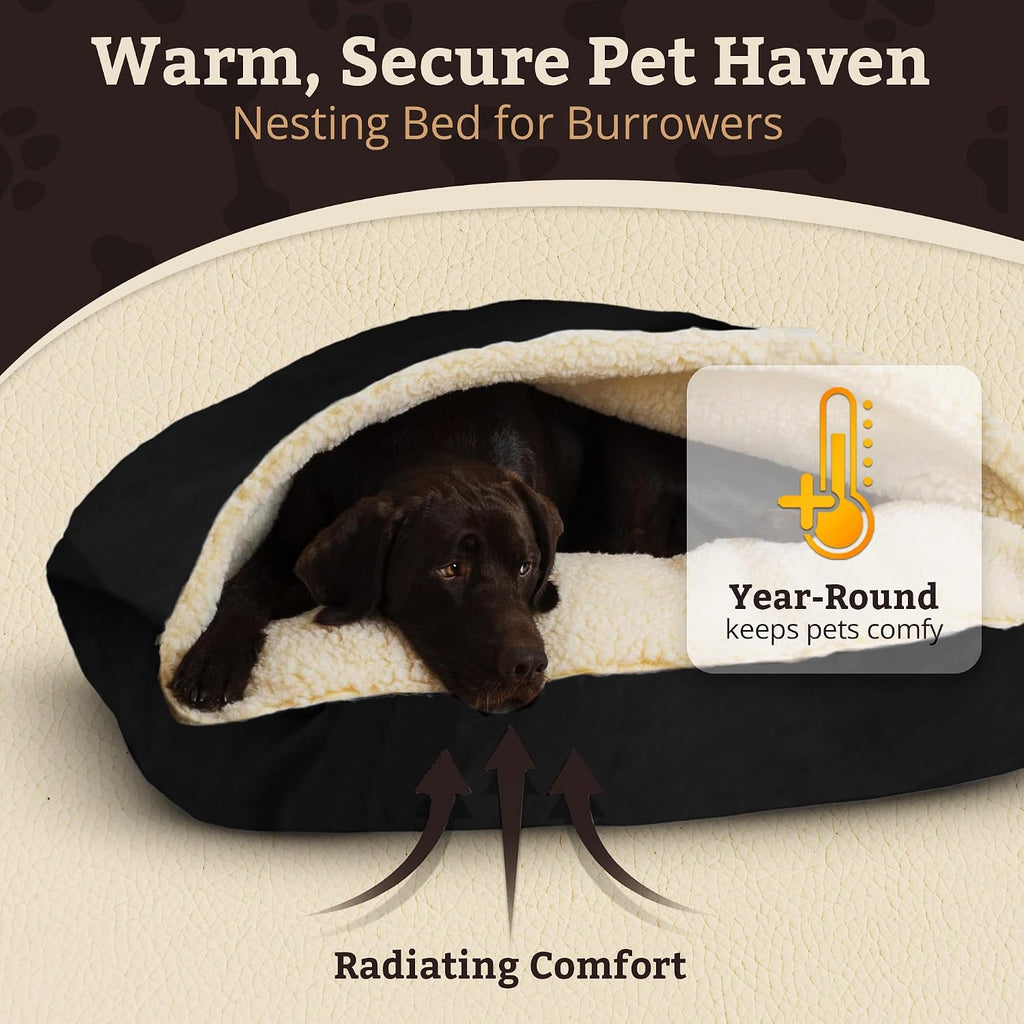 Snoozer Rectangle Cozy Cave Dog Bed, Hooded Dog Bed, Black (XL)