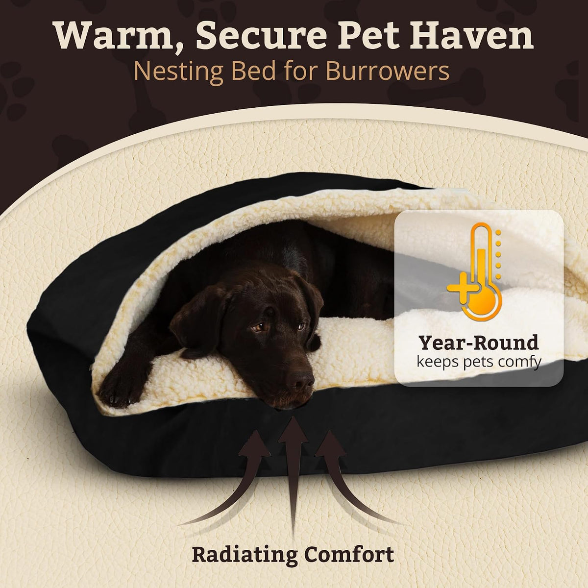 Snoozer Rectangle Cozy Cave Dog Bed, Hooded Dog Bed, Black (XL)