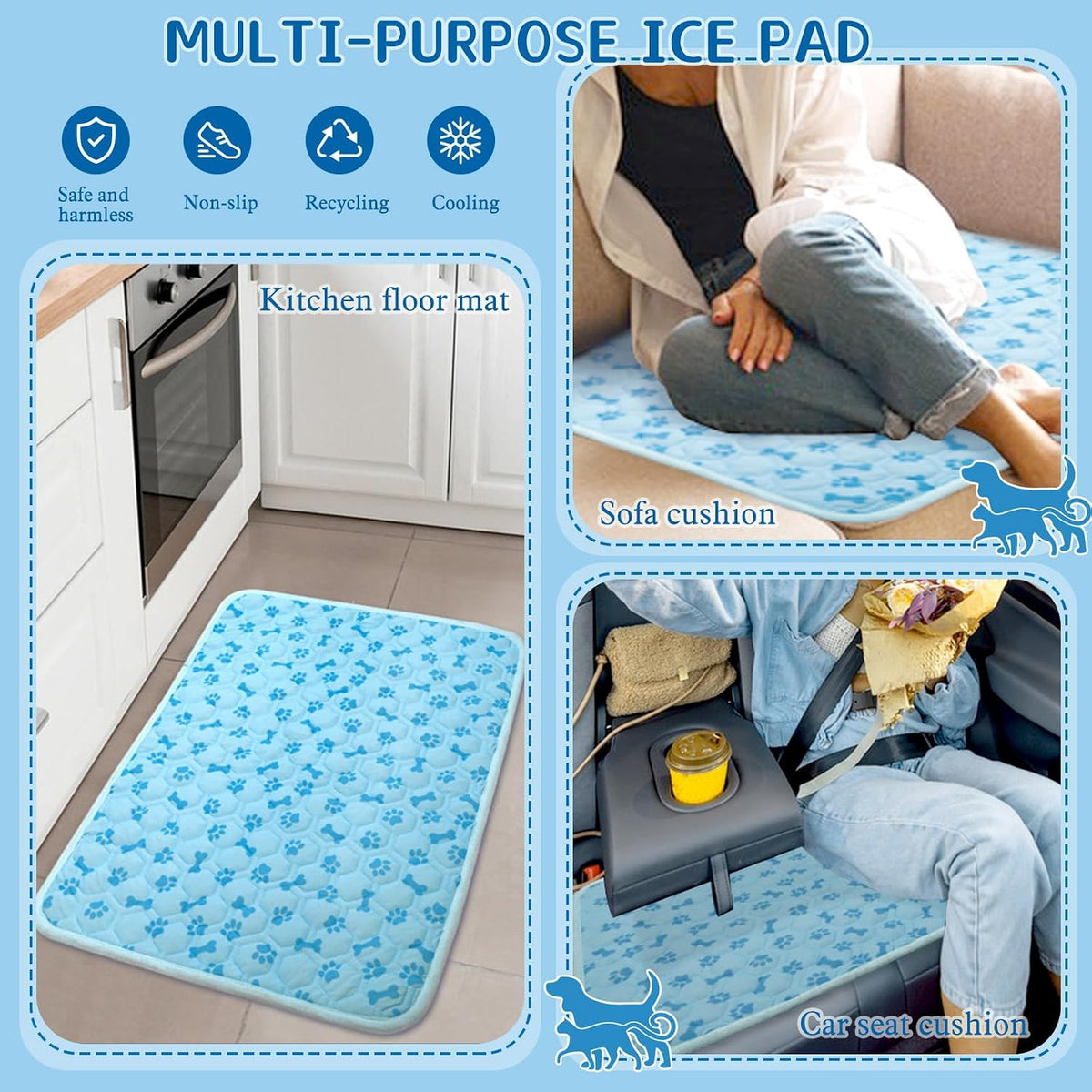 SHEJIZE Dog Cooling Mat Large, No-Water, Washable, Anti-Slip for Car