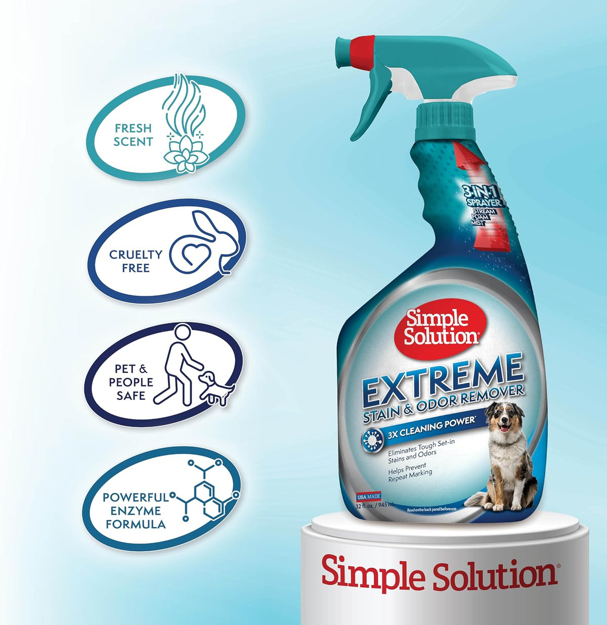 Simple Solution Extreme Stain & Odor Remover, Enzyme Stain Cleaner, 32oz