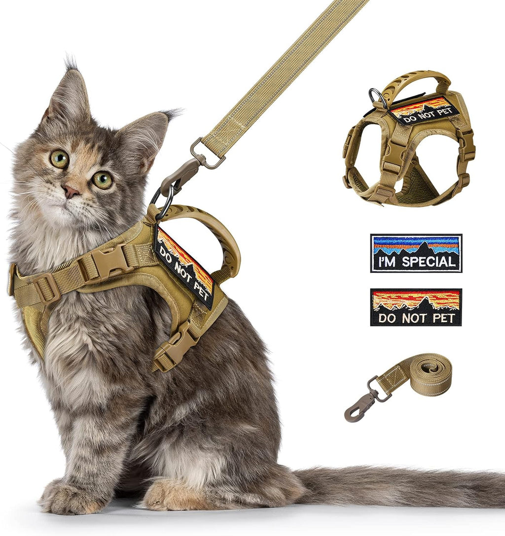 Tactical Cat Harness and Leash Set for Large Cats, Khaki, L