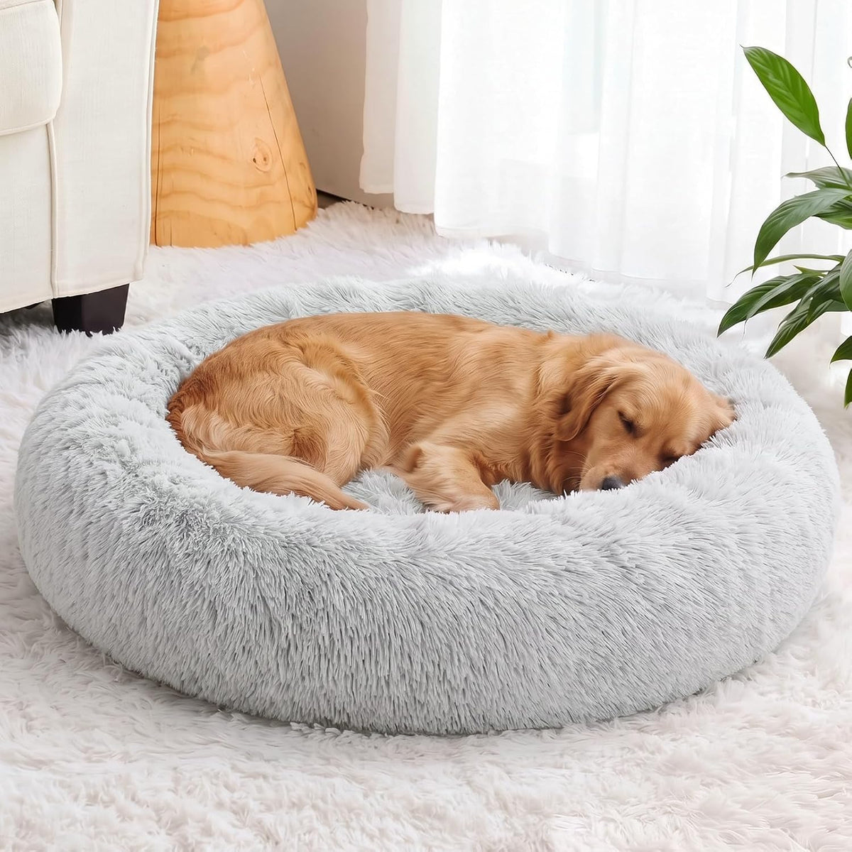 WNPETHOME Large Round Calming Dog Bed Cat Bed for Comfy Sleep