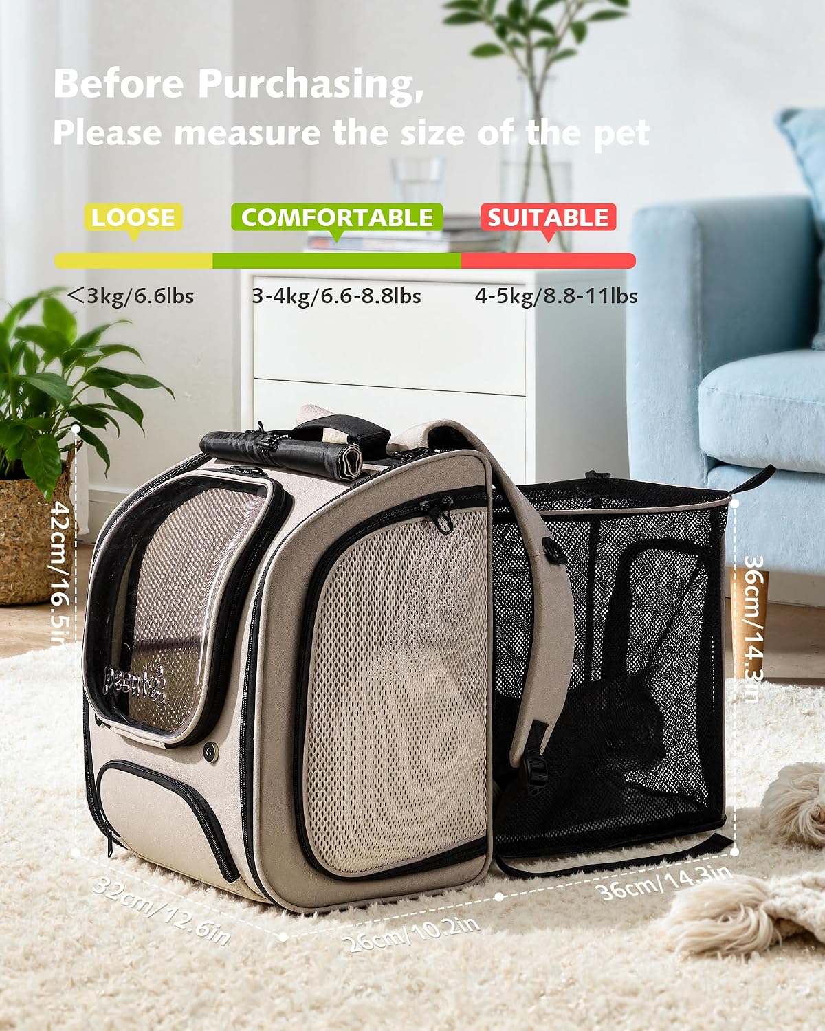 Pecute Cat Backpack Carrier,Cat Bubble,12.6" L x 10.2" W x 16.5" H,Khaki