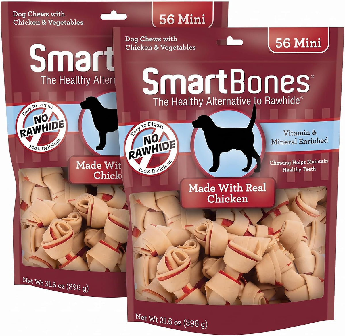 SmartBones Mini Bones with Real Chicken, Rawhide-Free Chews for Dogs, 56 Count (Pack of 2)