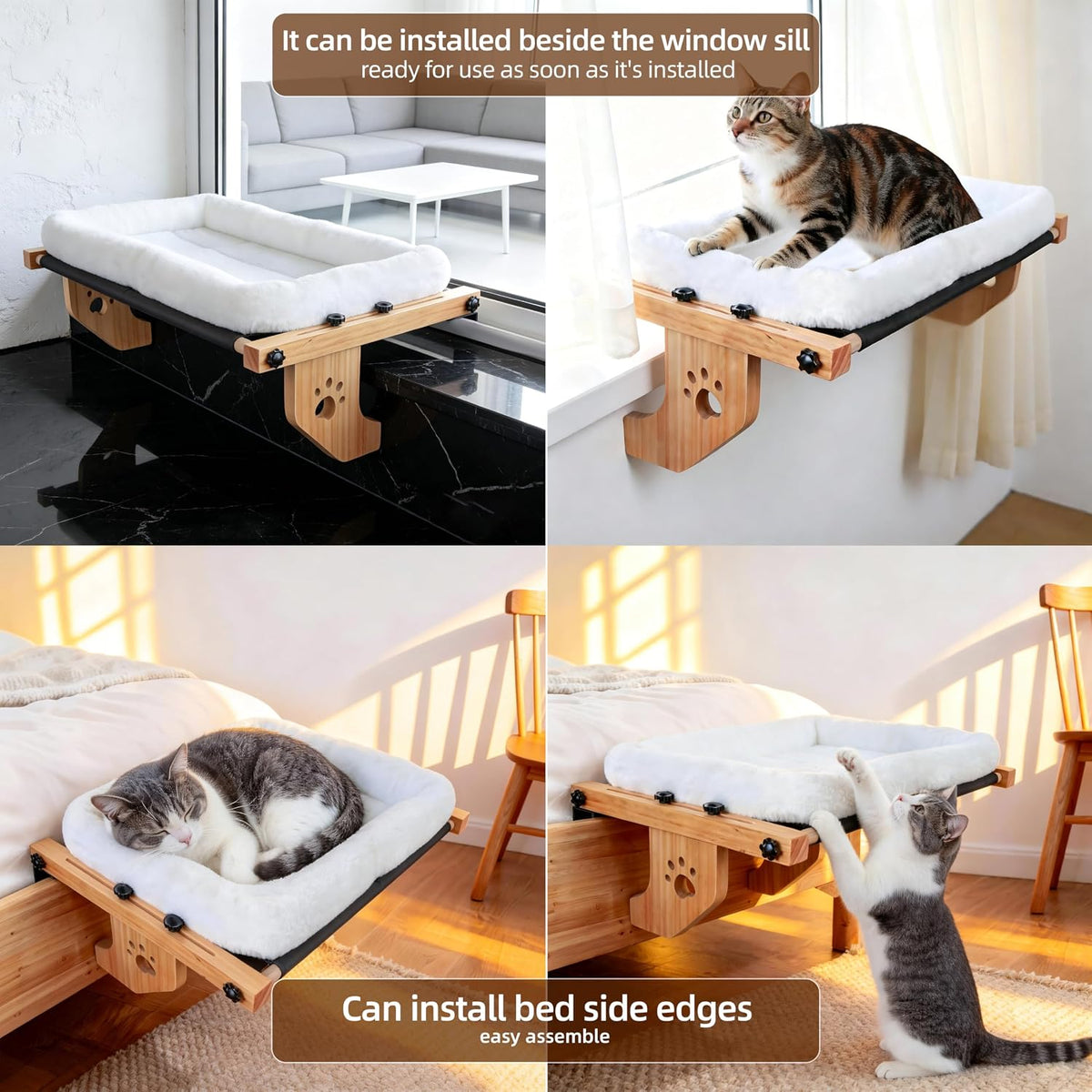 ESPETS Large Cat Window Perch, Kitten Window Hammock for Napping(White)