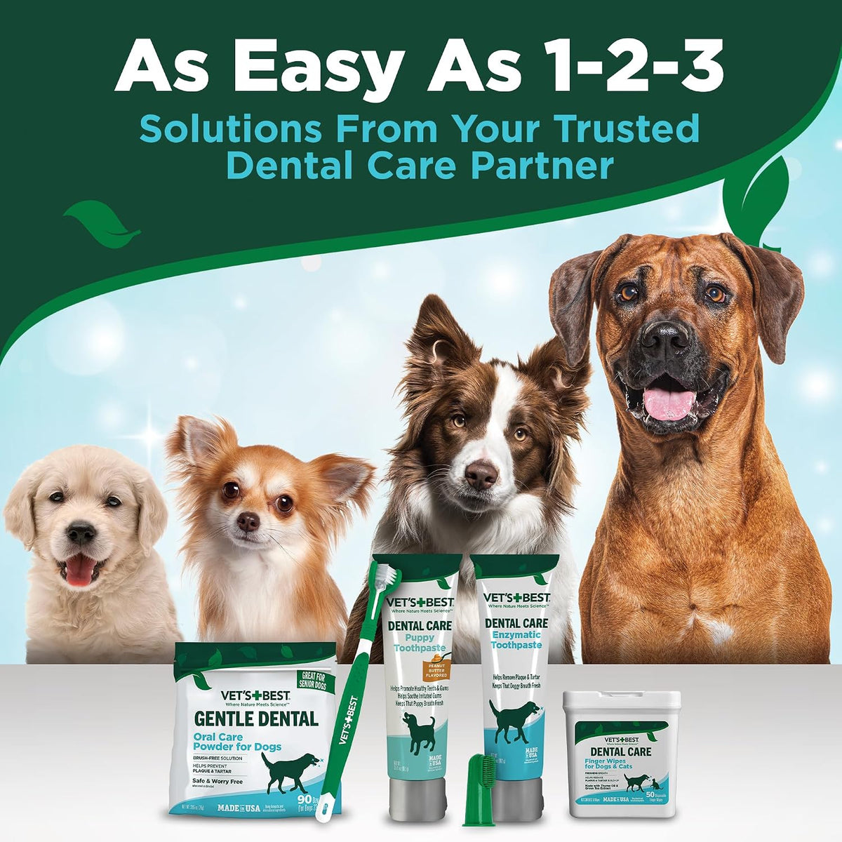 Vet's Best Dental Care Finger Wipes (2 Pack) for Dogs & Cats - 50ct