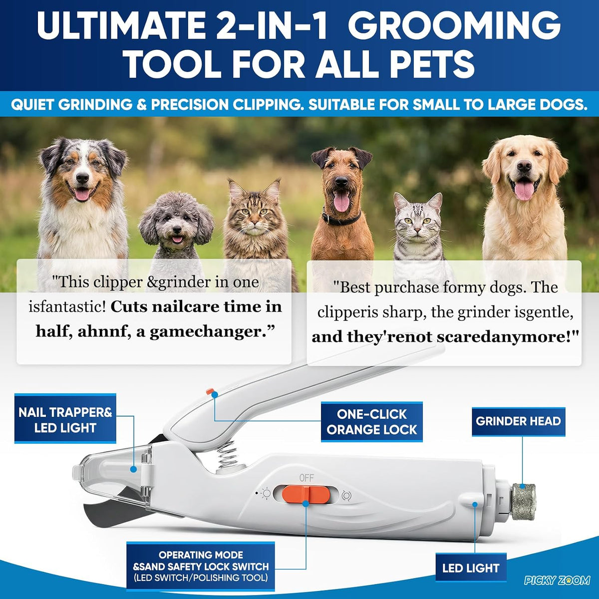 2-in-1 Dog & Cat Nail Clippers and Grinder with LED Light