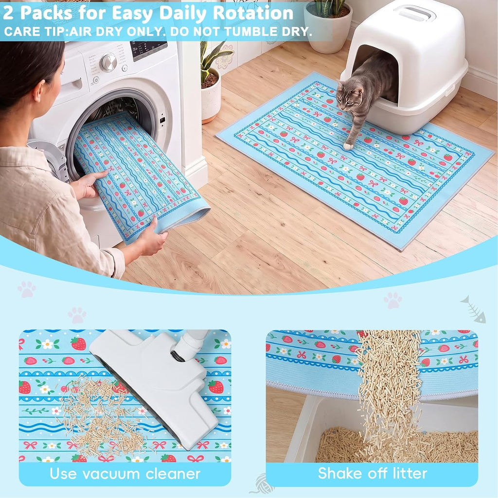 Bienbee Cat Litter Mat, 2 Pack 33" x 22" Machine Washable for Litter Boxes