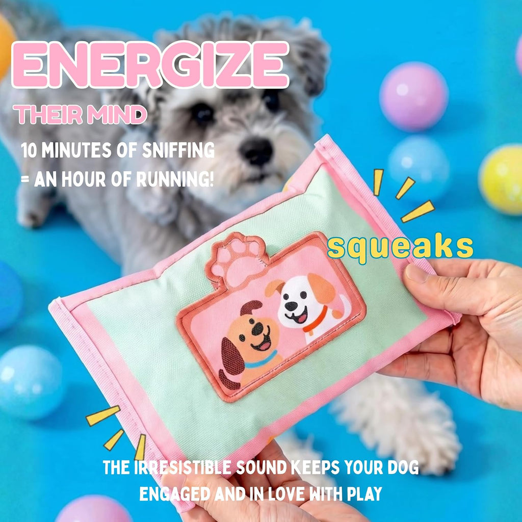ORIGINAL Interactive Dog Snuffle Wipe Puzzle Toy | Quality Tested, Reinforced Stitching | Anti-Boredom Mental Stimulation | Slow Feeding & Enrichment Game | Small Medium Dogs | Tissue (Pink)