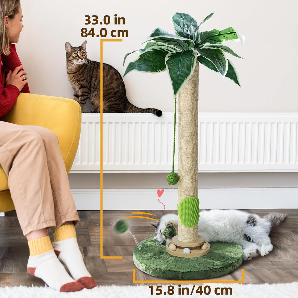 Fantasreen Cat Scratching Post 33'' Tall with Toy, Self Groomer for Indoor Cats