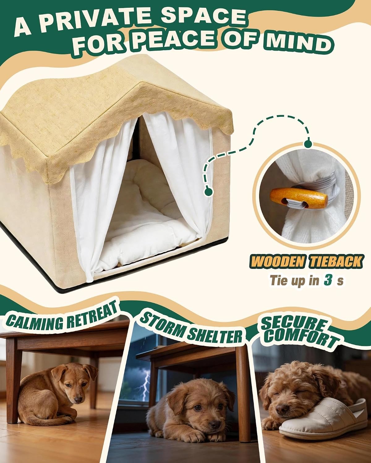 Boho Dog House Indoor, Soft Cozy Dog Cave for Medium & Large Dogs