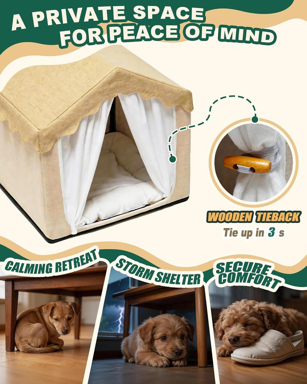 Boho Dog House Indoor, Soft Cozy Dog Cave for Cat & Small Dogs
