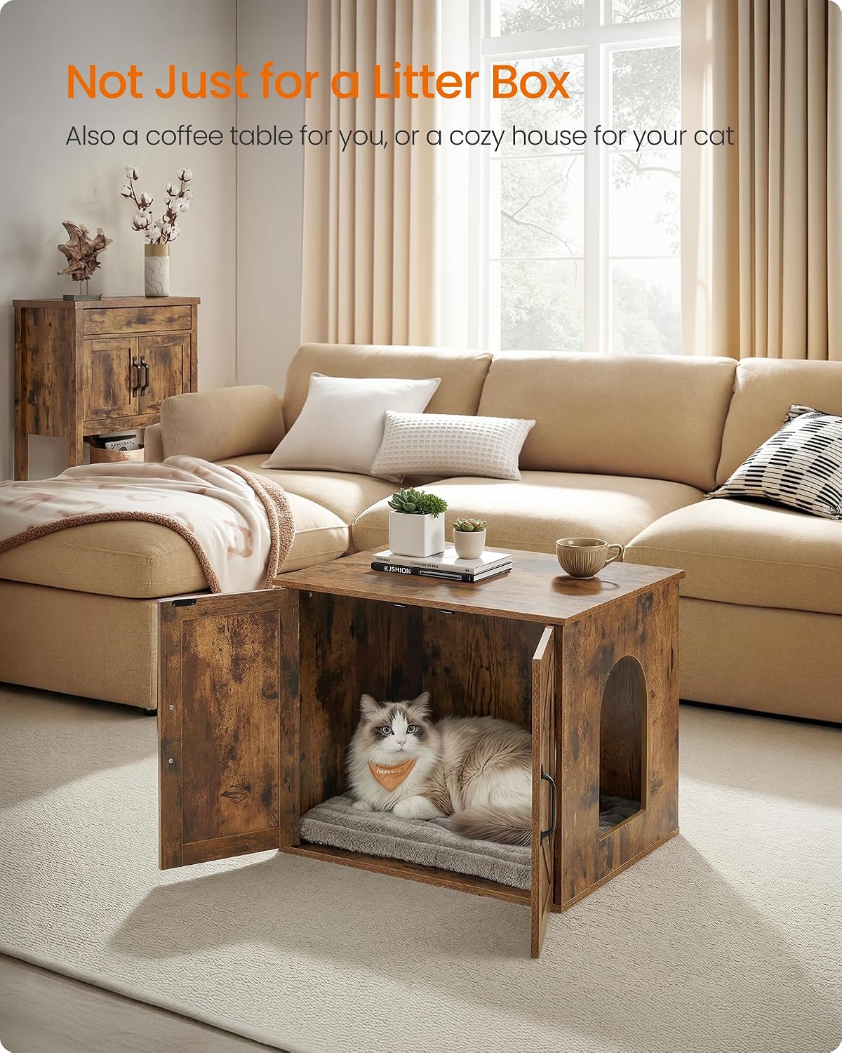 Feandrea Cat Litter Box Enclosure, Indoor Pet House End Table | Hidden Litter Box Furniture, 23.6 x 19.7 x 19.7 Inches, Rustic Brown, HAINS Collection UPCL042L101