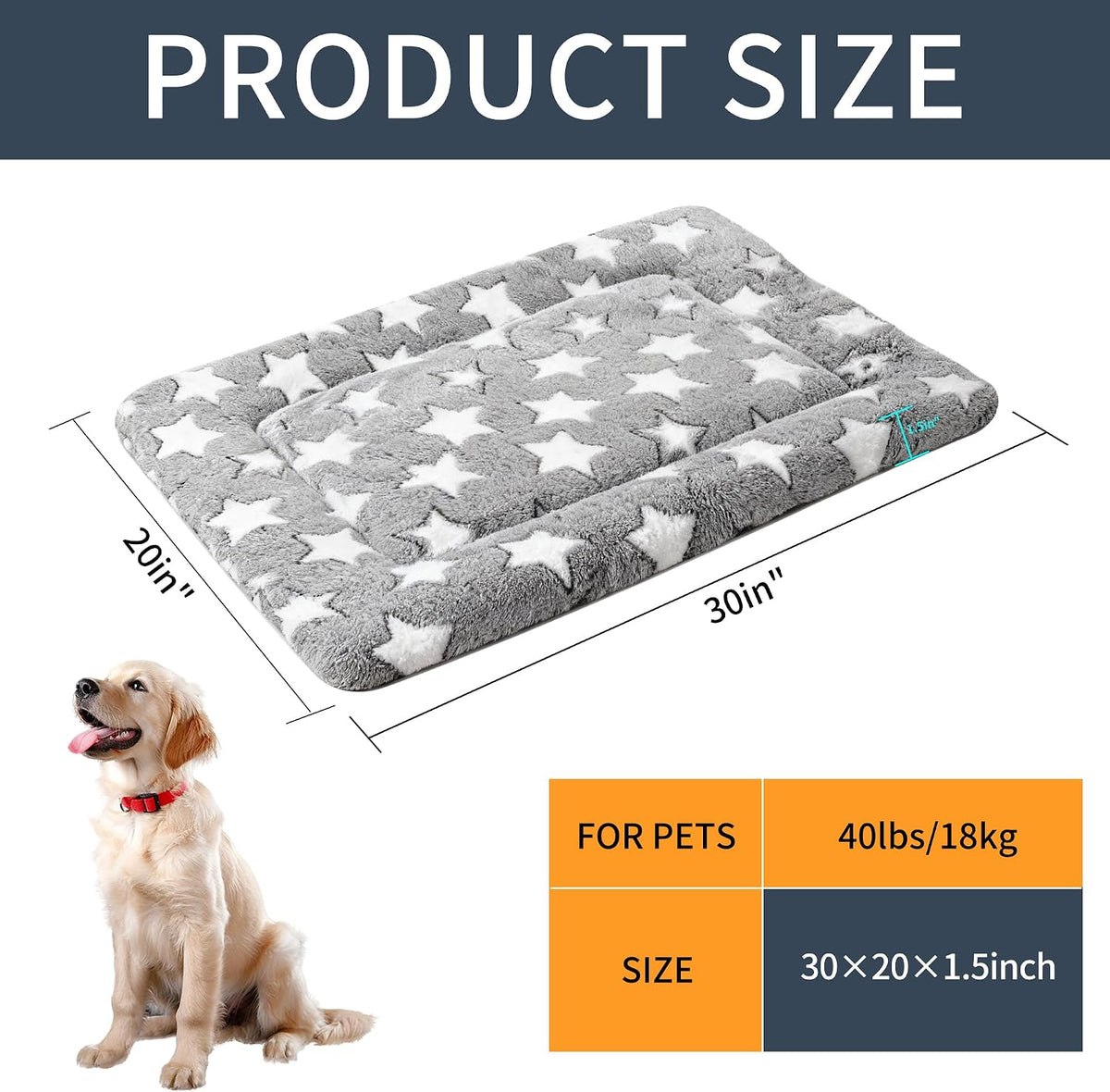 Dog Bed Mat - Comfortable Kennel Pad, Multi-Purpose Crate Bed & Mat for Dogs & Cats – Soft Crate Pad for Dog & Cat (Gray, M(30"x20"x1.5"))