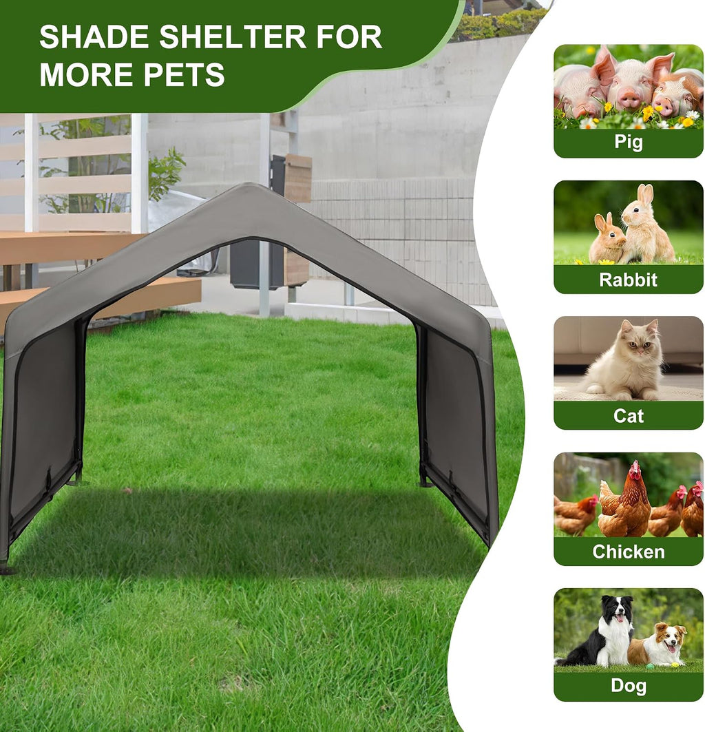 Summertrail Extra Large Dog House Outside, Dog Tent Outdoor, Big Dog Shade Shelter Doghouse Canopy, Water Resistant Dog shelter with Ground Nail, Gray Sun Rain Cover for Pet Cat Livestock 4'x 4'x 3.3