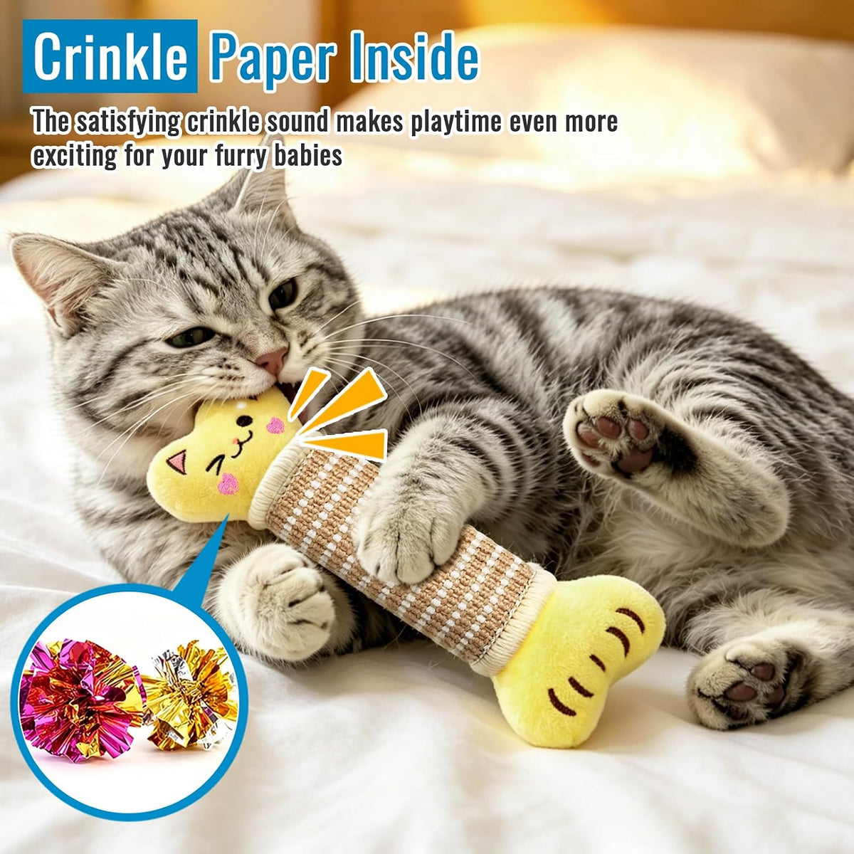 ENNOKEY Catnip Cat Toys Pillows for Indoor Kittens Kicker Chew, 9.45 Inches | Crinkle Sound, Durable Soft Sisal Material, Safe Teeth Cleaning, Interactive Fun