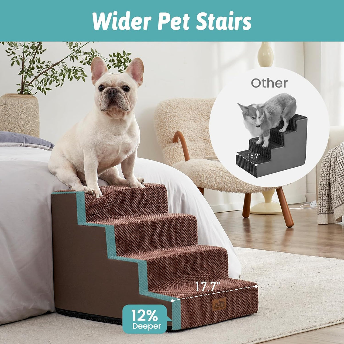 COZY KISS Dog Stairs for Small Dogs, 4 Step Pet Stairs for Beds & Couches