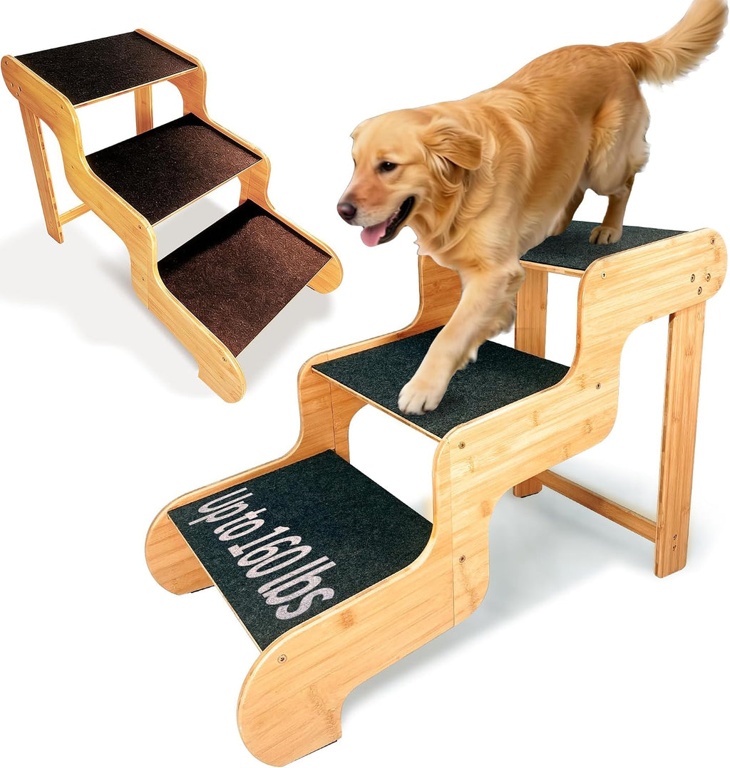 Extra Wide Dog Stairs for Large Dogs, 3-Step,Supports Up to 160 LB