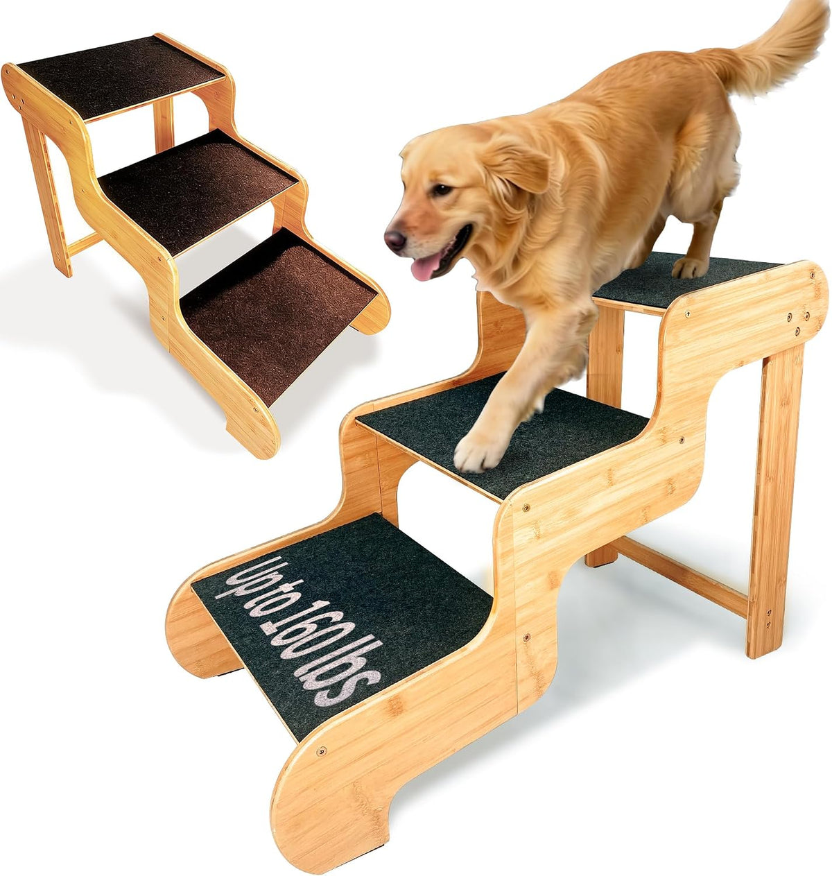 Extra Wide Dog Stairs for Large Dogs, 3-Step,Supports Up to 160 LB