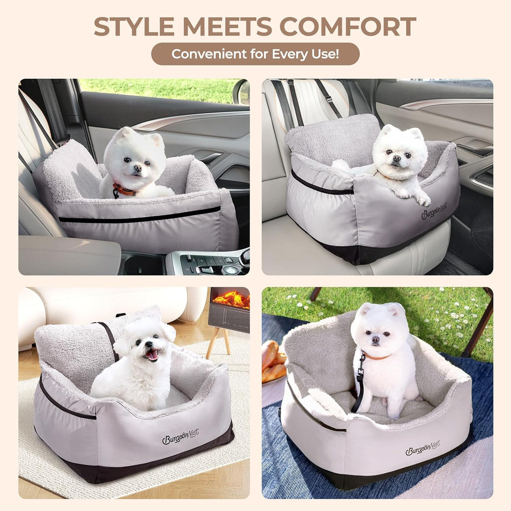 BurgeonNest Dog Car Seat for Small Dogs & Cats Under 25 lbs, Black Grey