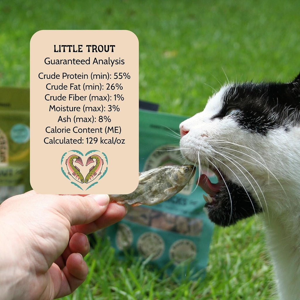 Little Trout, Freeze-Dried Raw Whole Trout Treats for Dogs and Cats, Single Ingredient, High in Natural Protein and Omega 3s (2 oz Package), 100% Grown, Harvested, Produced, and Packaged in USA
