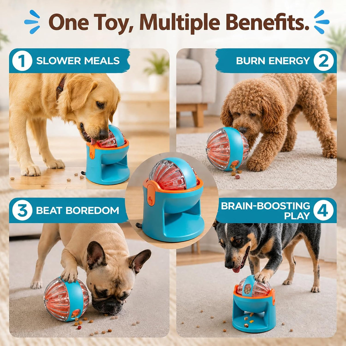 Adjustable Dog Slow Feeder Treat Dispensing Dog Toy, Dog Toys to Keep Them Busy with Base, Puzzle Toys for Dogs to Enrich Their Lives and Relieve Boredom, Dog Slow Feeders(Blue)