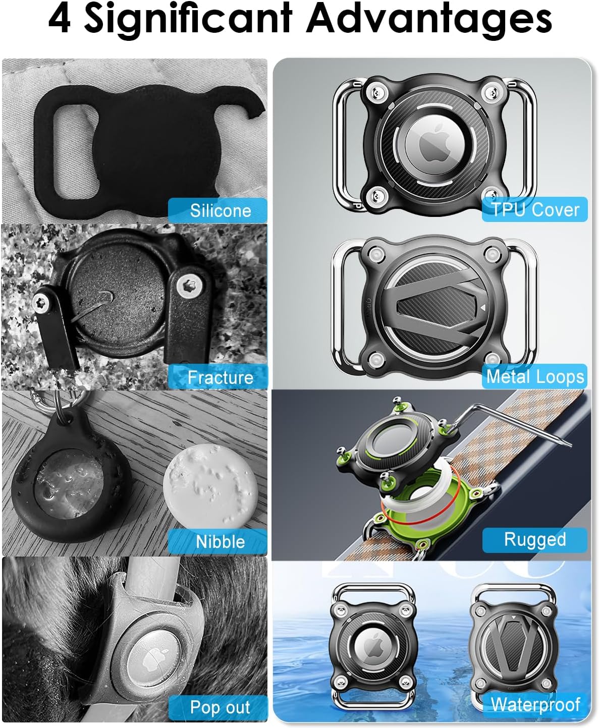 SCALLOP for Airtag Holder for Dog Collar - IP68 Waterproof Airtag Dog Collar Holder with Removable Metal Clip, Sturdy TPU for Apple Airtag,Fits 0.7-1.3" Width Medium Large Collars