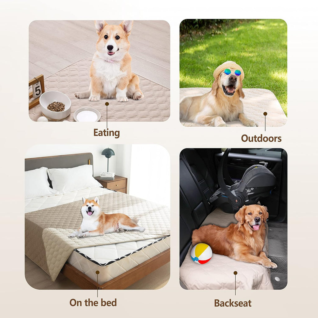 gogobunny 100% Double-Sided Waterproof Dog Bed Cover Pet Blanket Sofa Couch Furniture Protector for Puppy Large Dog Cat, Reversible (52x82 Inch (Pack of 2), Dark Beige/Light Beige)