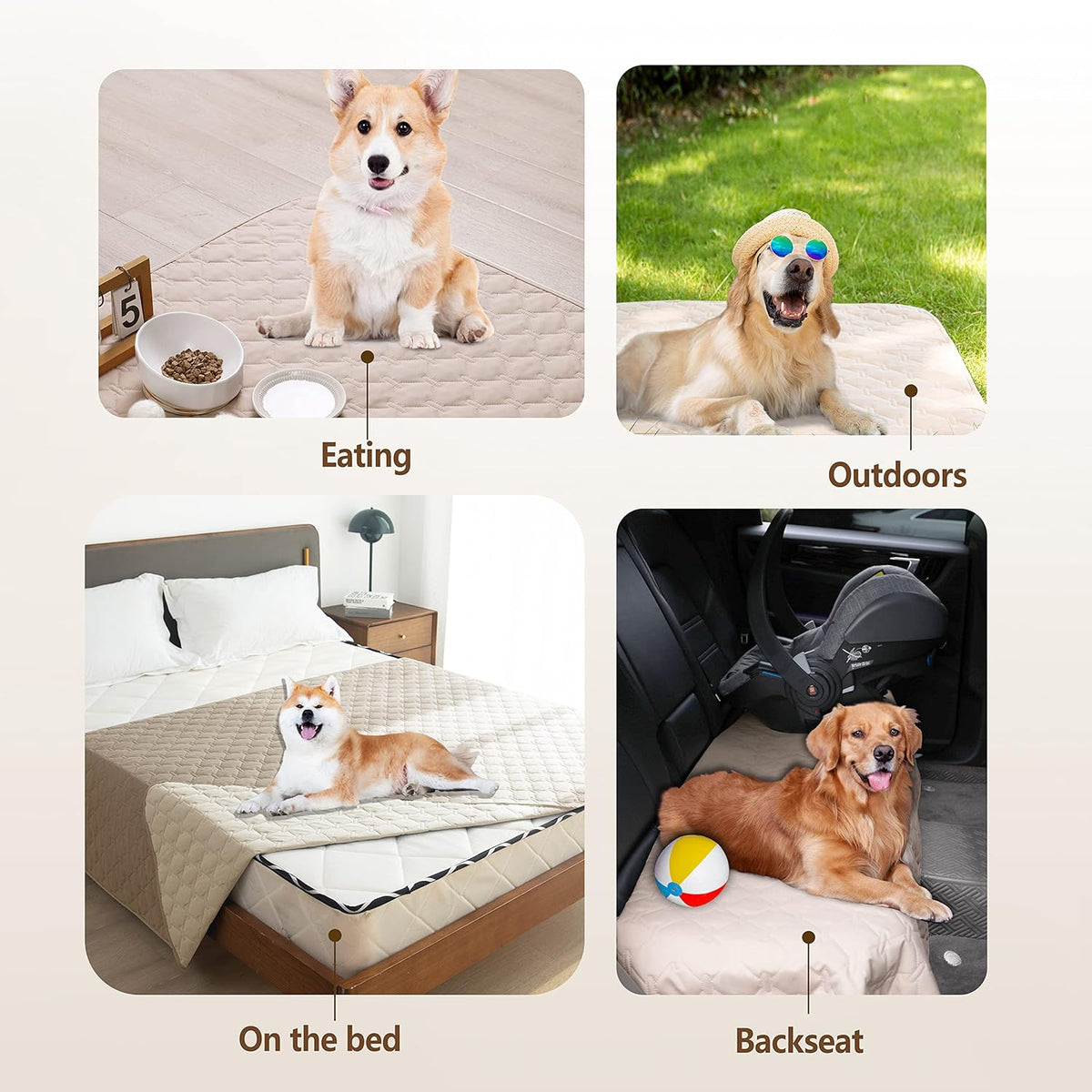 gogobunny 100% Double-Sided Waterproof Dog Bed Cover Pet Blanket Sofa Couch Furniture Protector for Puppy Large Dog Cat, Reversible (52x82 Inch (Pack of 2), Dark Beige/Light Beige)
