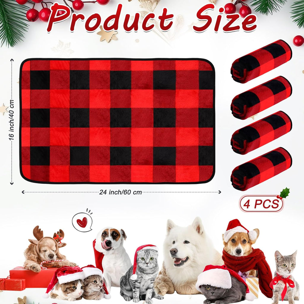Tatuo 4 Pcs Fleece Dog Blankets for Puppy Cat, Red, 24 x 16 in, Plaid