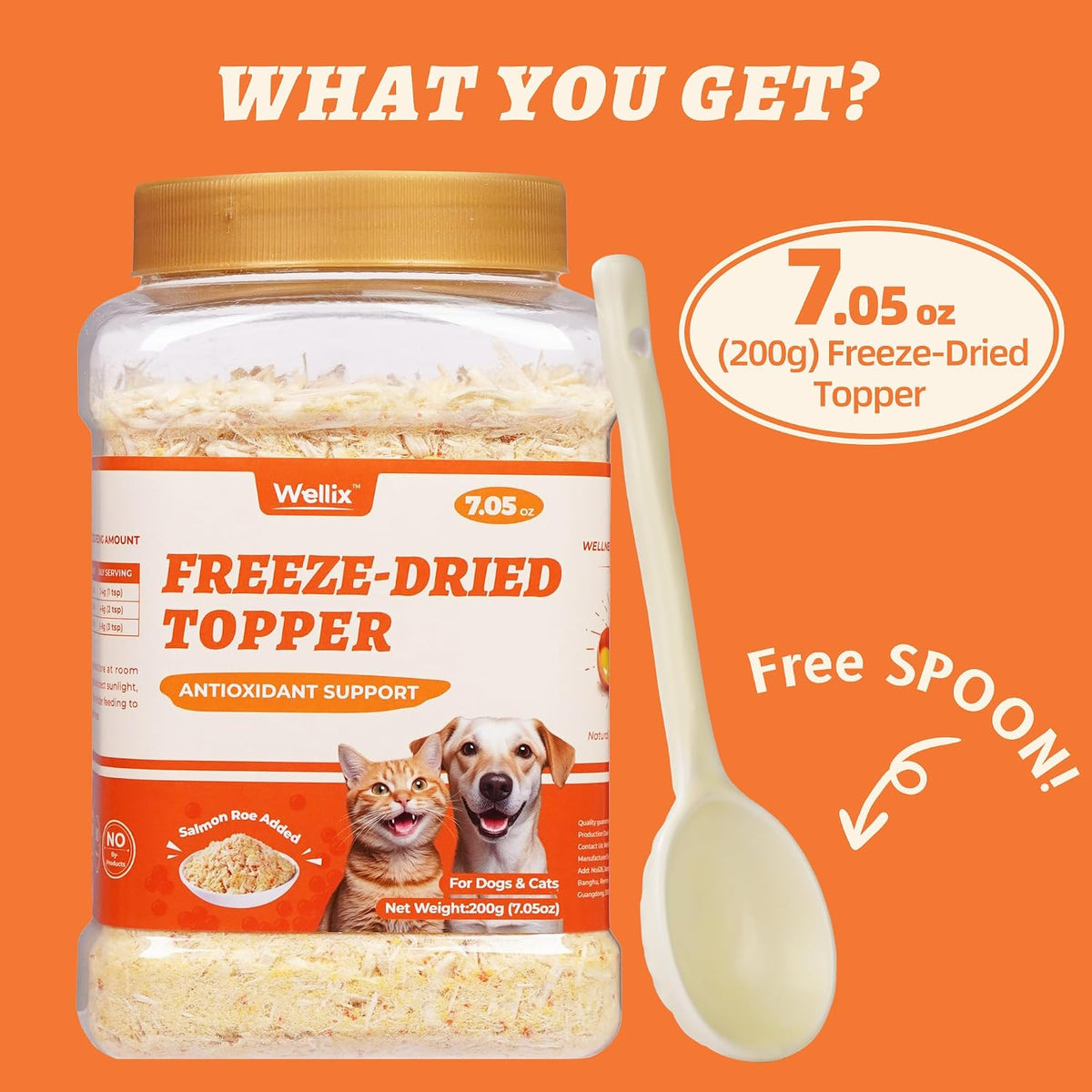 Wellix Freeze Dried Topper for Cats & Dogs, Salmon Roe Treats, 7.05oz