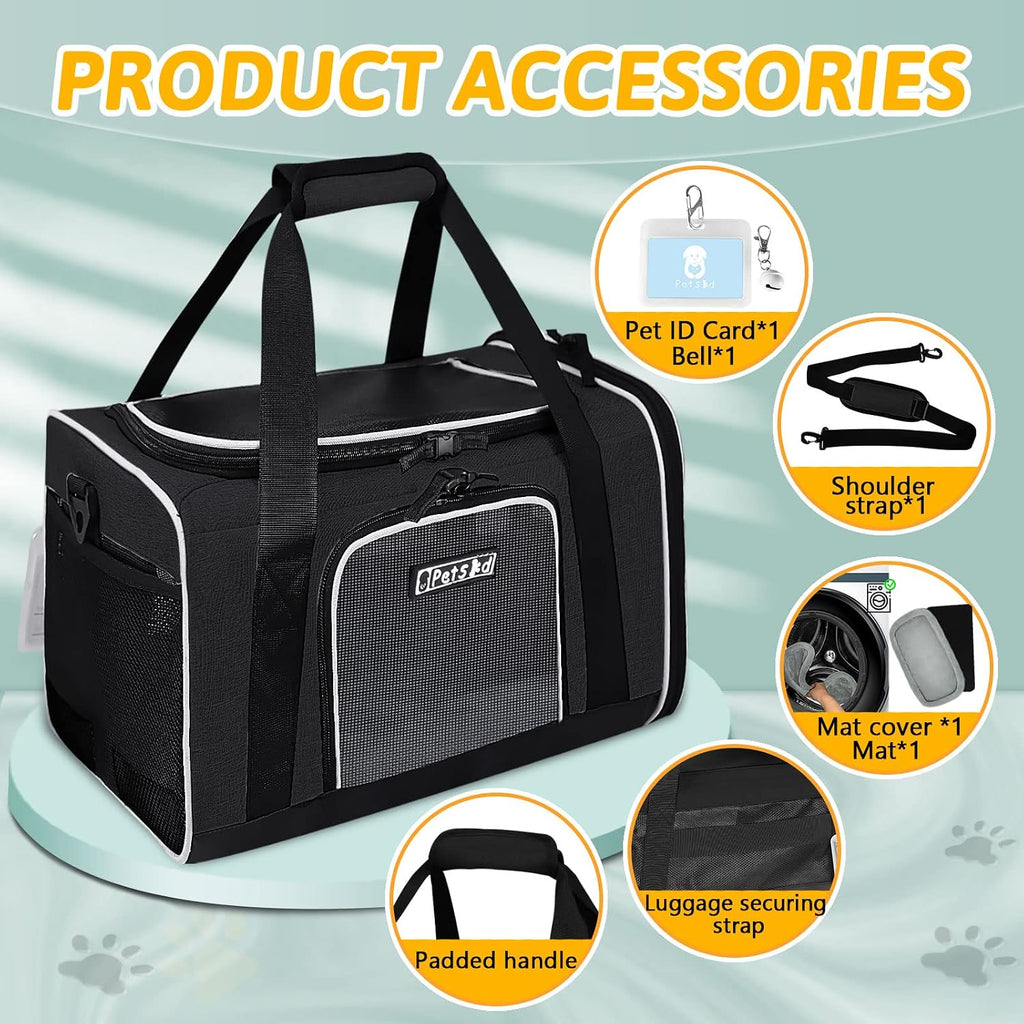 Petskd Small Pet Carrier 18" L x 11" W x 11" H Airline Approved, Black
