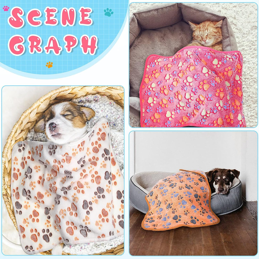 Tatuo 4 Pcs Fleece Dog Blankets for Puppy Cat, Cream, 30 x 20.5 in, Paw