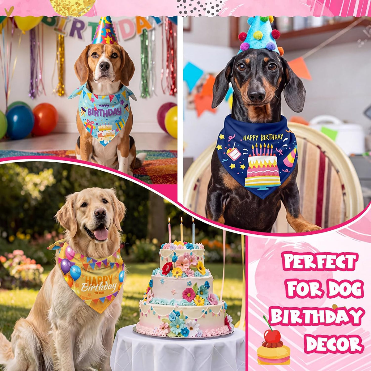 Huhumy 100 Pcs Birthday Dog Bandanas Bulk Bandanas for Medium Large Dogs