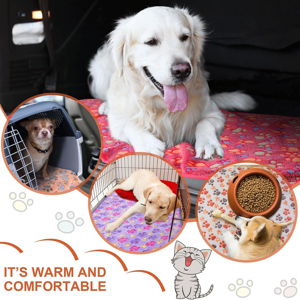 Tatuo 4 Pcs Fleece Dog Blankets for Puppy Cat, Mixed, 41 x 30 in, Paw