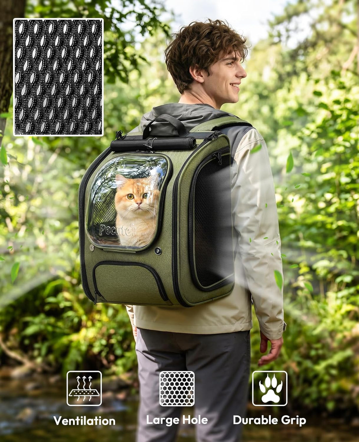 Pecute Cat Backpack Carrier,Large Space Cat Bubble Backpack,Ergonomic,Green