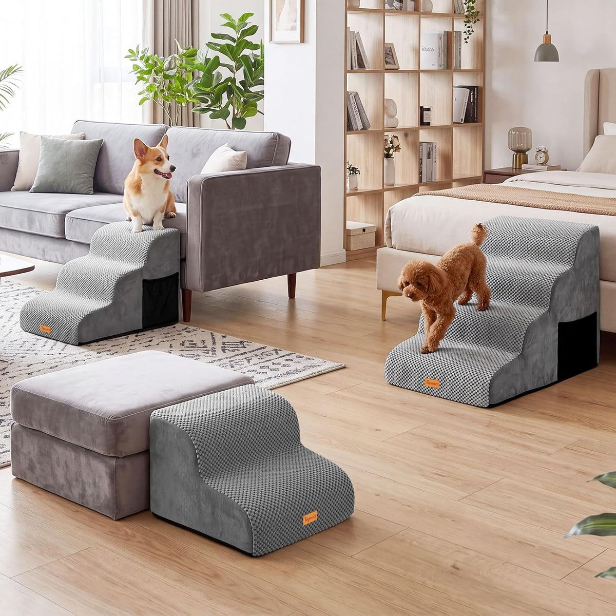Dog Stairs for Small Dogs, 3-Step Non-Slip Foam Pet Steps for Couch Bed