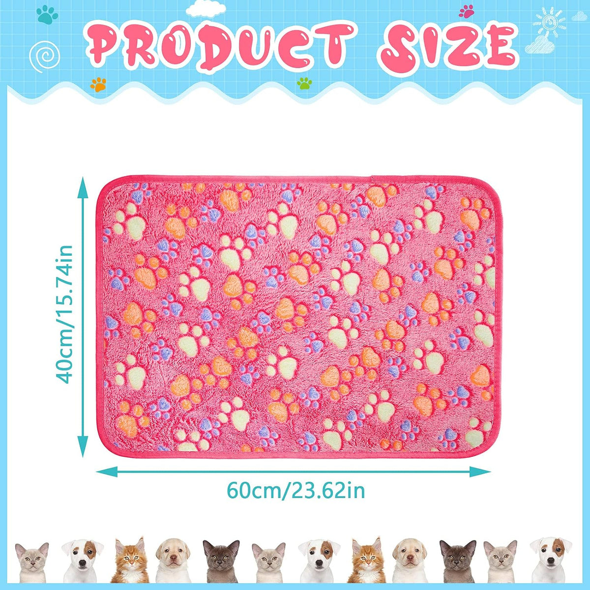 Tatuo 4 Pcs Fleece Dog Blankets for Puppy Cat, Pink, 24 x 16 in, Paw