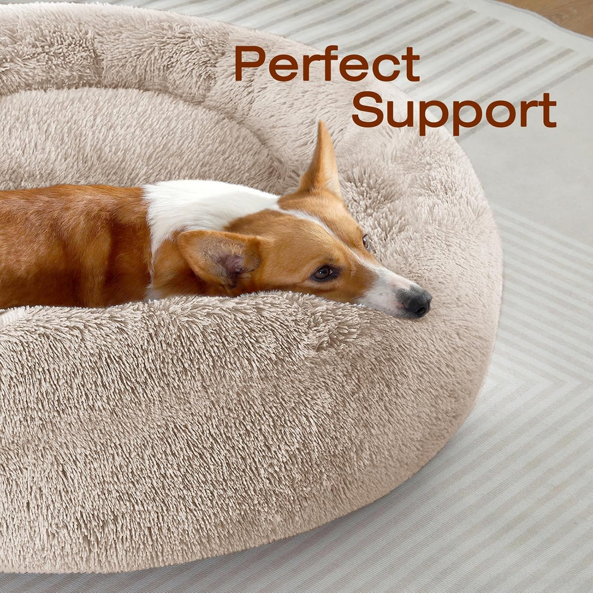 JOLLYVOGUE Dog Beds Large Sized Dog, Calming Anti-Anxiety Dog Bed, Fluffy Donut Cushion for Extra Large Pets (45")