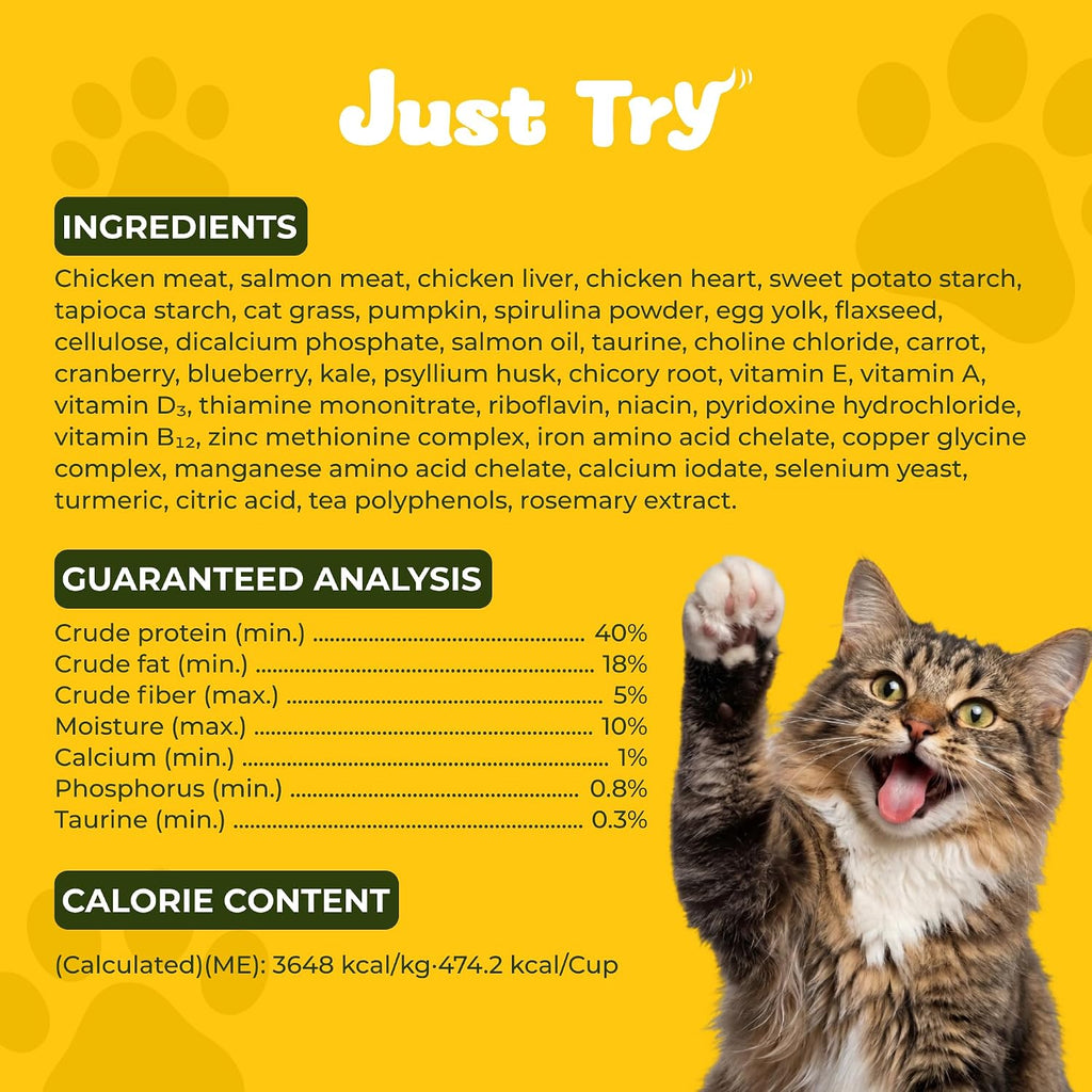 Just Try Hairball Relief Cat Food with Cat Grass, Pumpkin & Taurine, 5 lb