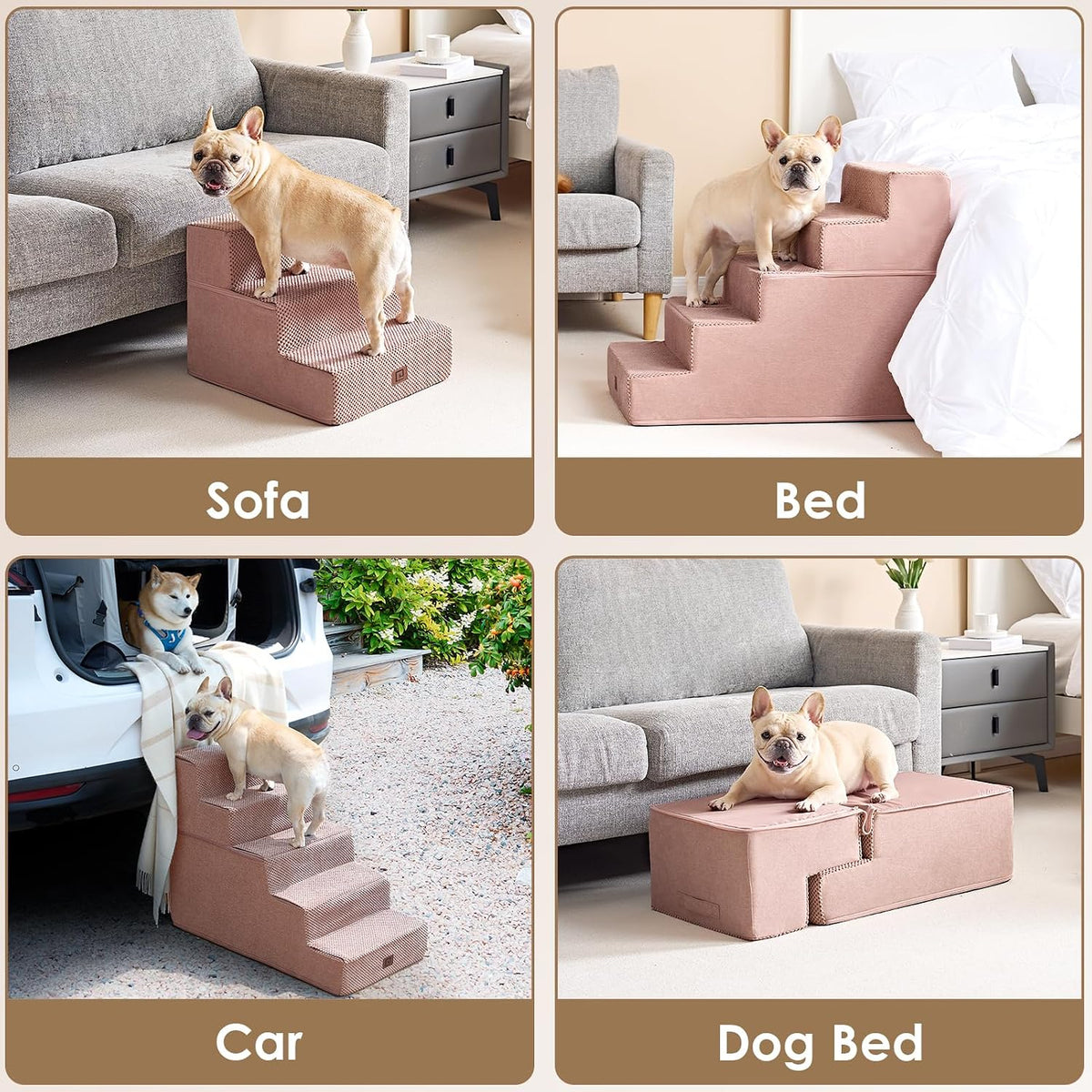 EHEYCIGA Dog Stairs for Bed 18" H, 4-Step Dog Steps for High Bed, Pink