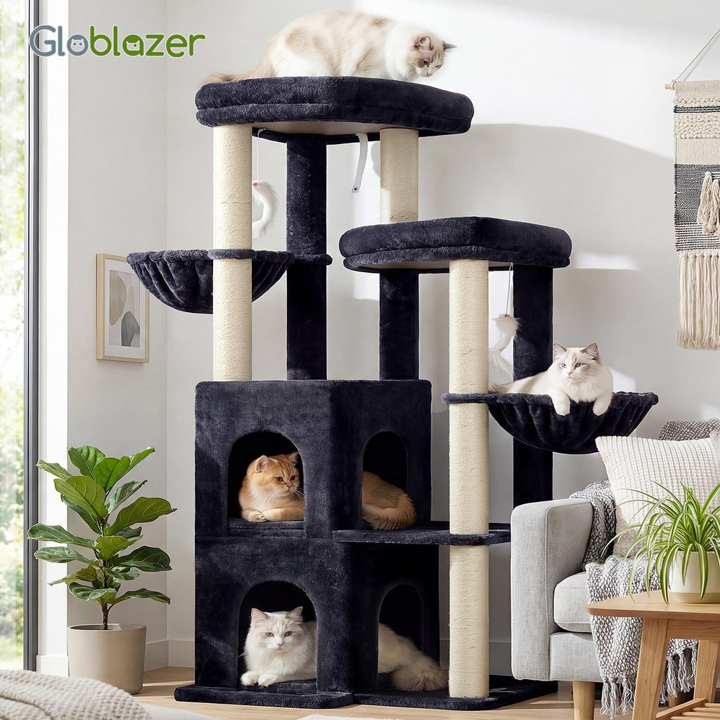Globlazer Cat Tree Tower for Indoor Cats Large Adult, S63, Dark Grey