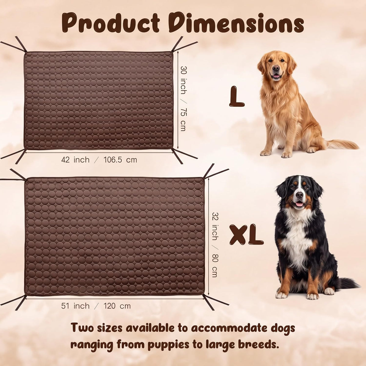 Elevated Dog Cat Bed Cover Replacement Pad, 51 x 32 Inch, Brown