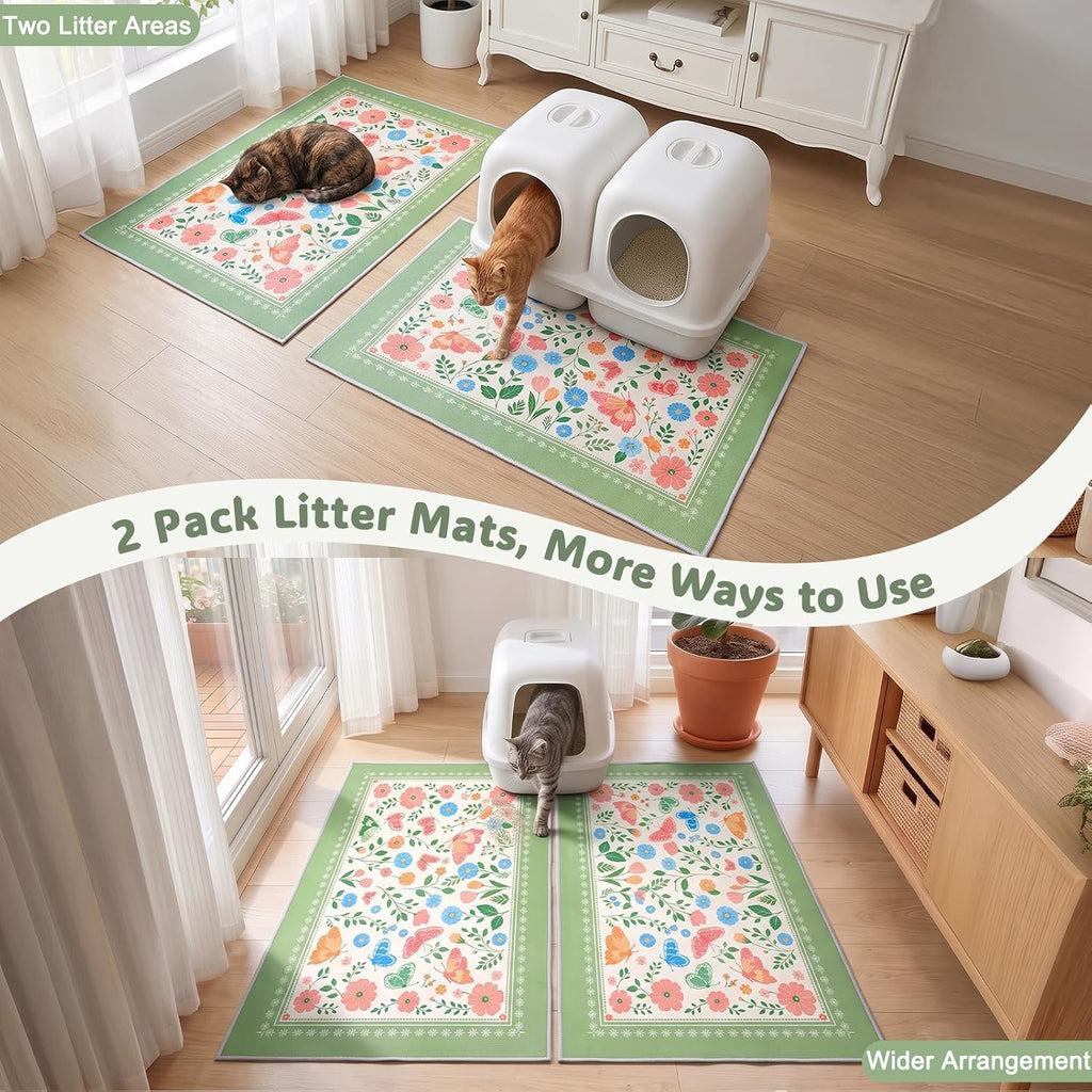 Bienbee Cat Litter Mat, 2 Pack 33" x 22" Machine Washable for Litter Boxes
